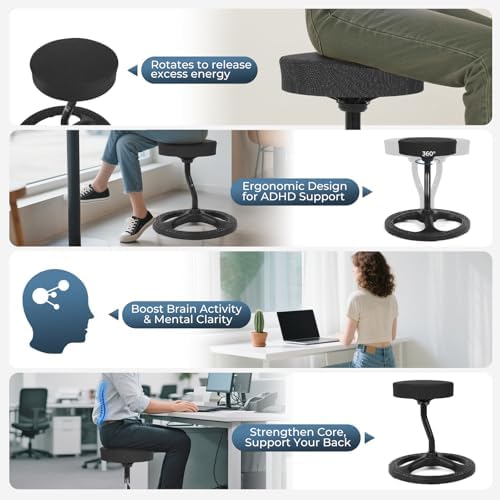 ADHD Chair for Kids, Yoga Chairs for Adults, Wobble Stool Active Flexible Seating Desk Chair with Non-Slip Base and Washable Seat Cover for Stability, Balance, Yoga, Office, School, Classroom