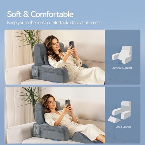 Kayfia Reading Pillow, Gel Memory Foam Back Rest Pillow, 21'', Gray