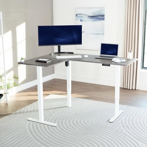 VIVO Dark Gray 63 x 47 in Corner Standing Desk, DESK-E3CTWG-47