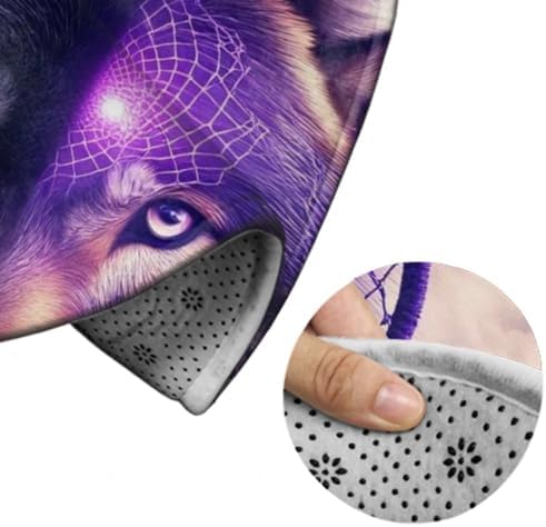 Soft Round Yoga Carpet, Office Chair Decor Round Mat for Carpet and Hardwood Floors Dream Catcher Wolf