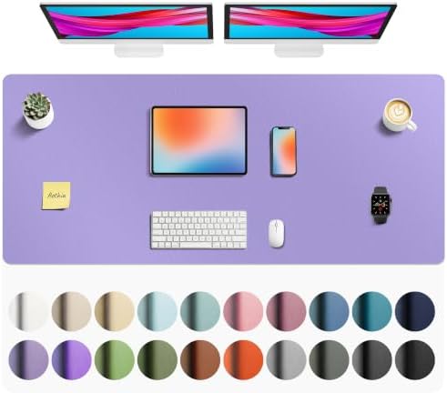 Aothia Faux Leather Desk Mat Mouse Pad, 55" x 24", Light Purple