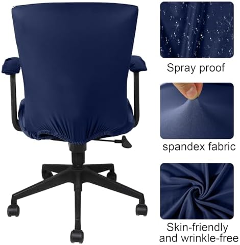 Tallew 4 Pcs Office Chair Covers Set Computer Universal Protective Stretchable Chair Seat Covers Desk Armrest Cover Slipcovers Pads Office Cushion Backrest for Rotating(Regular,Navy Blue)