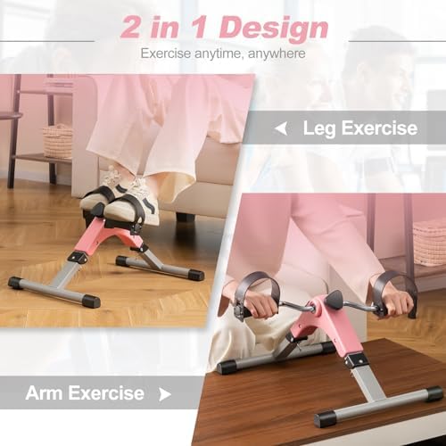 Goplus Mini Exercise Bike, Folding Under Desk Bike Pedal Exerciser with LCD Display, Adjustable Resistance, Portable Lightweight Foot Peddler Machine for Seniors Arms Legs Workout Office Home Fitness