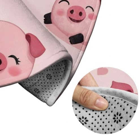 Soft Round Yoga Carpet, Large Home Decor Mat, Non Slip Machine Washable Kitchen Office Circle Rug Cute Pig Pink