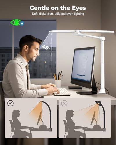 36W LED Desk Lamp with Clamp, Dual-Head Architect Lamp with Remote, White