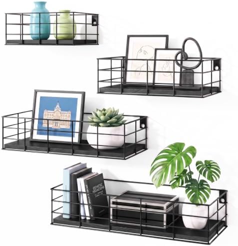 Fixwal Wire Frame Floating Shelves for Wall 4 Different Sizes, Black