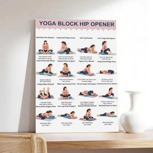 Yoga Block Hip Opener Poses Chart 16 Illustrated Yoga Pose Names Guide Studio Canvas Poster Bedroom Decor Room Decor Frame 16x24inch
