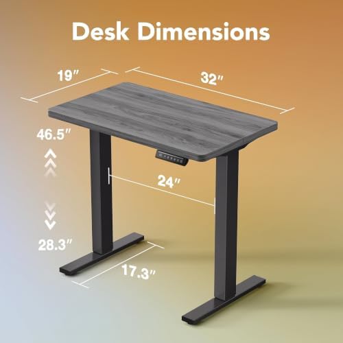 HUANUO 32x19 Inch Small Electric Standing Desk, Adjustable, Grey