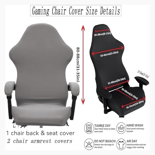 Gaming Chair Cover Set with Armrest Covers, Stretch Ruffled Slipcover for Racing Office Computer Reclining Chairs (Smoky-Gray)