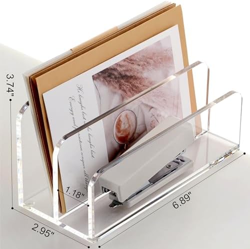 SANRUI Acrylic Mail Sorter Desktop Organizer Holder, 2 Compartments Clear