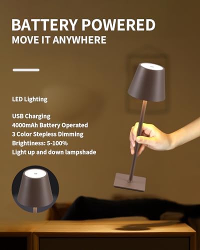 KDG 2 Pack Cordless Brown Table Lamps, Rechargeable Portable LED Desk Lamps