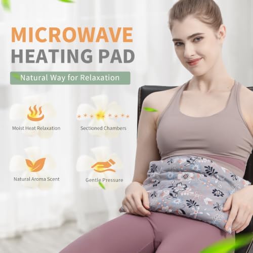 UNCN Wide Microwave Heating pad with Washable Cover 9.5x16in Microwavable Hot Pad for Neck Shoulder, Cramps, Back Pain Relief, Cordless Warm Compress Weighted Moist Heat Pack for Aches, Unscented