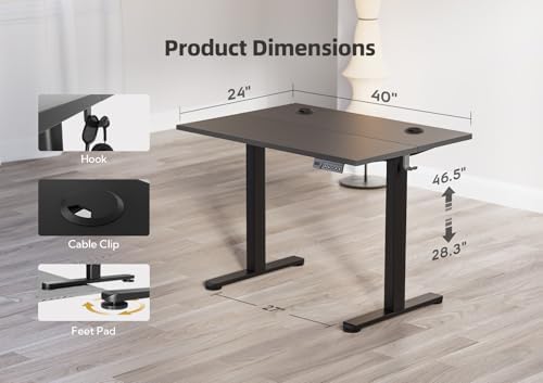 YDN 40 x 24 Inch Black Electric Standing Desk