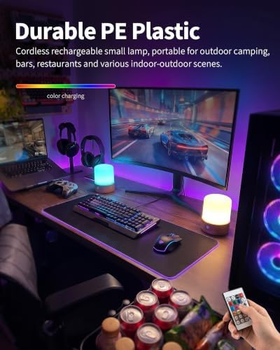 KDG Cordless RGB H3.5 Small Table Lamps Set of 2, Magnetic Base Light Bulb