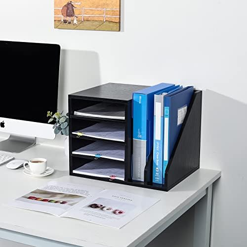 PAG-Mass Wood Desktop File Holder Organizer Mail Sorter for File Folders, Mails, Envelopes, Mailing Supplies or Magazines, Black