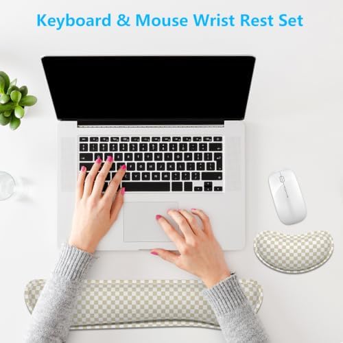 Dapesuom Enlarge Keyboard Wrist Rest, Memory Foam Wrist Cushion for Support, Cute Typing Pain Relief Keyboard Mouse Pad Rests Set with Non-Slip Base for Gaming Laptop Office Computer, Sand