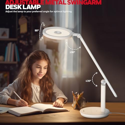 Honeywell H6 Desk Lamp for Home Office, Dimmable Reading Table Light, White