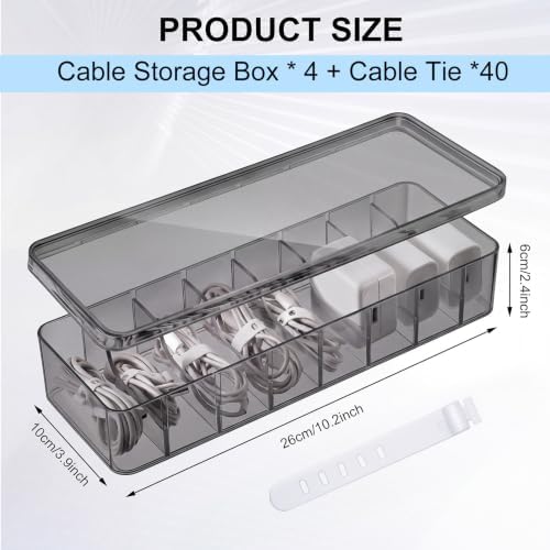 Tatuo Cord Organizer for Drawer Desktop, Gray, 4 Pack