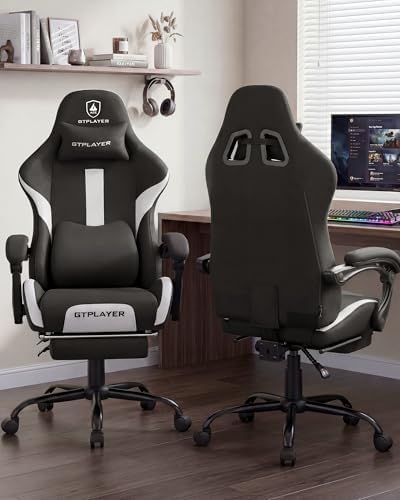 LUCKRACER Big and Tall Gaming Chair, 350Lbs Heavy Duty Office Chairs High Back Computer Chairs with Foot Rest Wide Cushion Lumbar Support Desk Chair Comfy for Adults Breathable Fabric, Light-Black