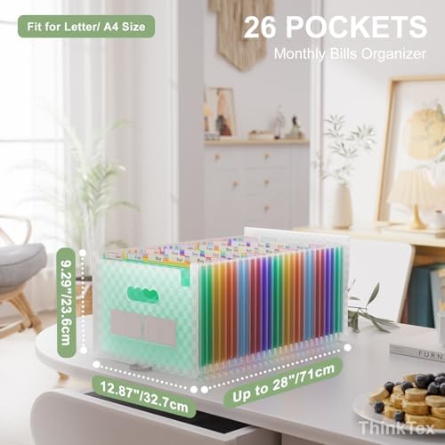 ThinkTex Accordion File Organizer, 26 Pockets Expanding File Folders,Green