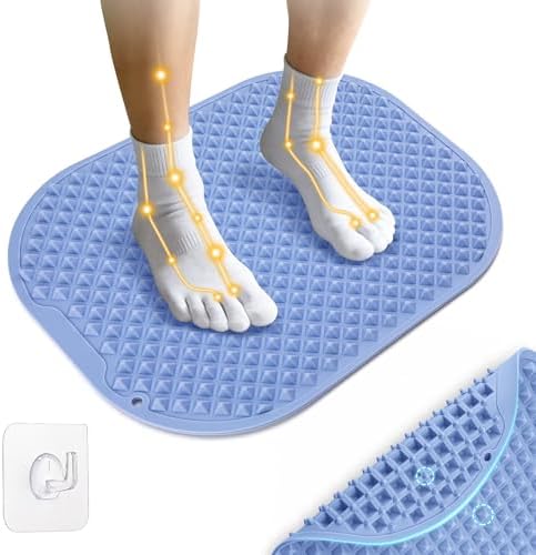 Upgrade Silicone Foot Massage Mat with Dual-Side Usage, Large Reflexology Mat for Feet Relaxation, Foldable Foot Acupressure Mat, Portable Standing Desk Mat for Pain, Fatigue Relief(Blue-L)