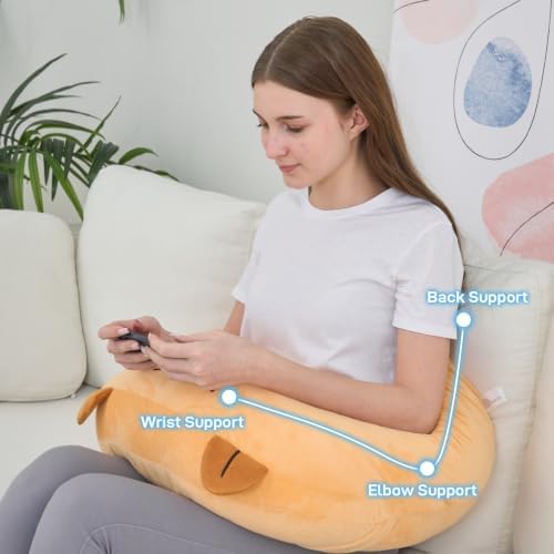 Cute Brown Gaming Pillow for Lap - Plush Reading & Crocheting Pillow for Sitting in Bed, Soft Arm Support Cushion for Tablet/iPad Accessories, Kawaii Room Decor Gift Gamers & Capybara Lovers