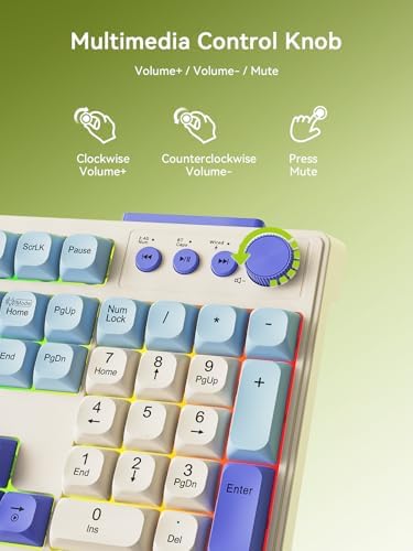 Wireless Keyboard and Mouse Combo, RGB Backlit Rechargeable 2000 mAh Battery, Wireless Computer Keyboards, Tri-Mode Bluetooth/2.4GHz/USB-C Custom Creamy Keyboard, RGB Backlit Media Knob