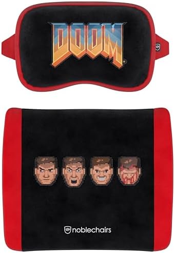 noblechairs Doom Retro Edition Pillow Set for Gaming Chairs - Memory Foam, Neck and Lumbar Support, Red and Black