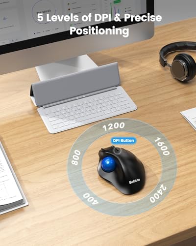 SABLUTE MAM2 Wireless Trackball Mouse Ergonomic with 5 Levels DPI-Blue Ball
