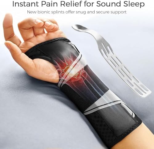 FREETOO Carpal Tunnel Wrist Brace Night Support.Black,Right Hand,XS