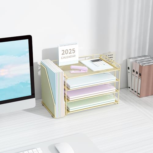 Spacrea Desk Organizers and Accessories, Paper Organizer for Desk with File organizer, Desk Accessories & Workspace Organizers for Office Supplies (Gold)