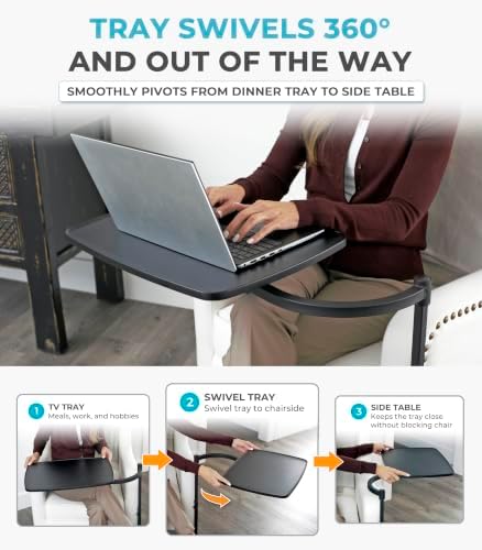 Stander Wonder Tray, Adjustable Swivel Table, Large Laptop Stand, Couch Desk, Side Tables & Gaming Bench, TV-Trays for Eating on Couches, Chairs, Recliners, Black