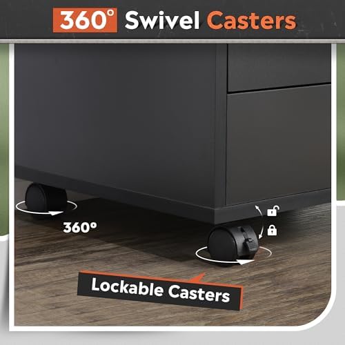 DEVAISE 5-Drawer Filing Cabinet, Under Desk file Cabinet, Black
