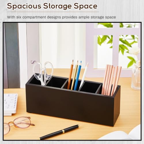 Jetec Wooden Pencil Pen Holder for Desk, Black, 5 Compartments