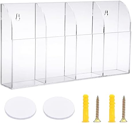 Hipiwe Wall Mount Remote Control Holder, 4-Slot Acrylic TV Remote Caddy