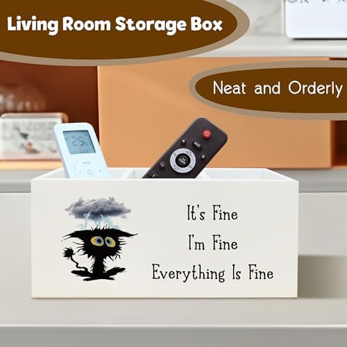 It's Fine Funny Cat Pen Holder for Desk, Funny Desk Accessories for Work, Sarcastic Office Humor Gifts Wooden Pen Pencil Holder Organizer for Office