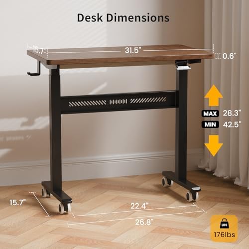 HitGo Mobile Standing Desk with Wheels, Pneumatic Height Adjustable Desk