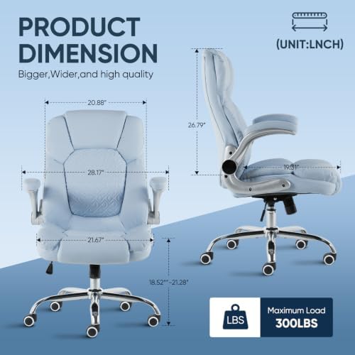 Executive Office Chair, Ergonomic Heavy Duty Desk Chair with Flip‑Up Armrests, 400 LBS High Back Comfy Computer Gaming Chairs for Home Office, Breathable PU Leather (Blue)