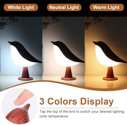 VoMii Bird Desk Lamp Set of 2, Small Table Lamp Cordless Touch Dimmable Night Light with 3 Color Temperature, Rechargeable Decorative Lamps for Bedroom Bedside Nightstand, Desk Decor, Bird Gifts