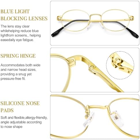 Dollger Oval Blue Light Glasses for Women Retro Anti Bluelight Blocker Glasses Men for Computer Small Metal Frame Eyeglasses