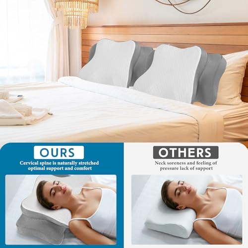 HunnmingRe Pillow Case for Cervical Neck, Light Gray, White, Standard Size