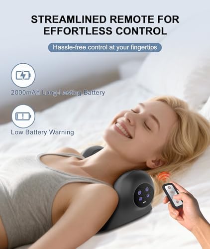 Neck Massager with Heat, Red Light & Vibration Adjustable, Heated Neck Stretcher with 3 Modes, Rechargeable Cervical Traction Device for Pain Relief & Muscle Relaxation, Gift for Women Men