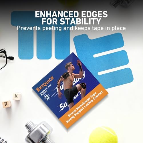 KTQUICK Precut Kinesiology Tape for Shoulders, 24 PCS, 20% Stronger, Blue