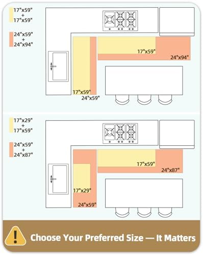 Color&Geometry Wide Kitchen Floor Mat 24x59+24x94 Anti Fatigue 2PCs, Grey