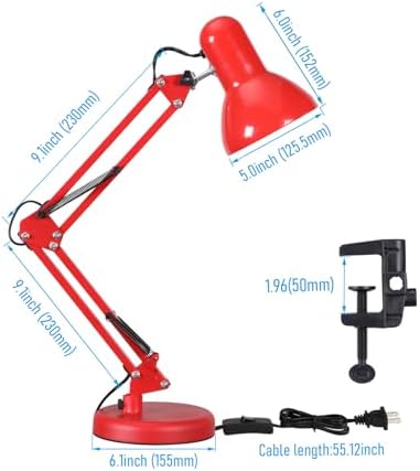 TORCHSTAR Metal Desk Lamp, Adjustable Swing Arm, E26, Red