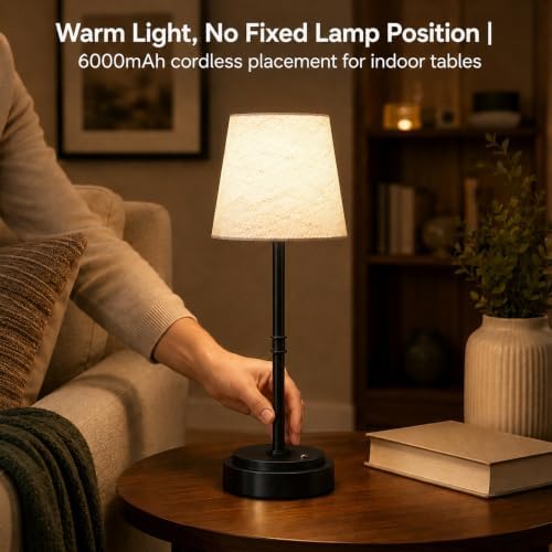 Rechargeable Cordless Table Lamp, Battery Operated Bedside Lamp, Black