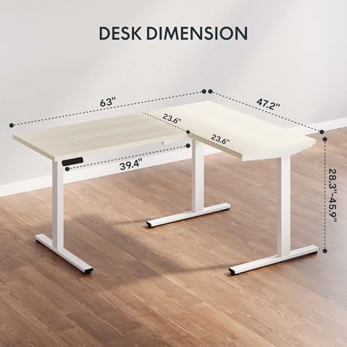 SANODESK Electric L-Shaped Corner Standing Desk with Drawer，63x48