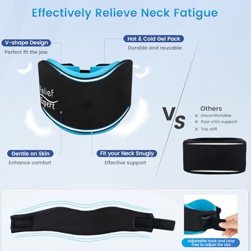 Soft Neck Brace with Hot and Cold Gel Pack – Adjustable Cervical Collar for Men & Women, Breathable Neck Support with Reusable Gel Ice Pack for Comfort at Home, Office & Travel, 2-Piece Set