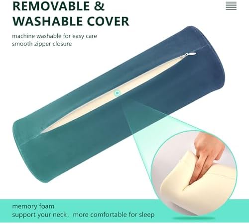 Bolster Pillow Cotton Memory Foam Neck Roll Pillow Round Pillow for Chair Small Round Cushion Cervical Support Blue Gradient