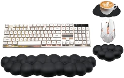 Cloud Wrist Rest Keyboard, PU Leather Memory Foam Wrist Rest for Computer Keyboard, Ergonomic Keyboard Wrist Rest Pad and Cute Mouse Wrist Rest for Gaming, Office, Computer, Typing Pain Relief, Black